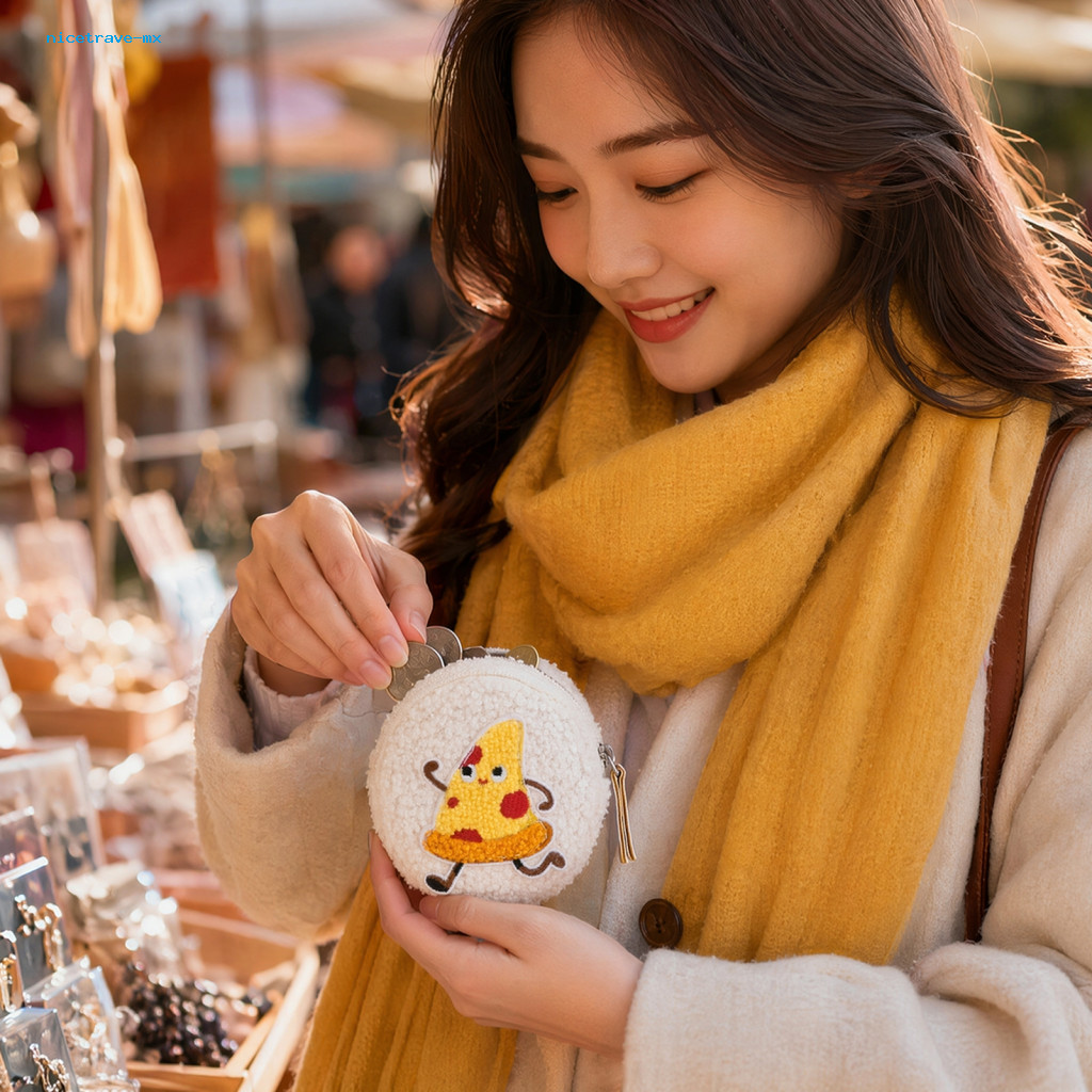 Cute Coin Purse Mini Round Plush Small Zipper Pouch Compact Change Wallet Travel Earbuds Keys Storage Case for Women Men