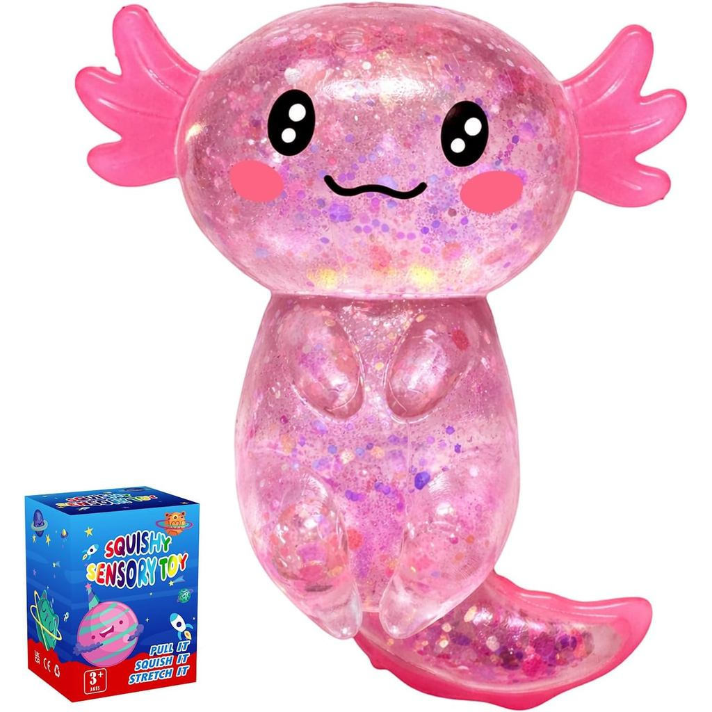 Brinquedo Antiestresse Squishy de Axolote com Glitter, Bola Antiestresse de Axolotes Elástica, Brinquedos Squishy para A