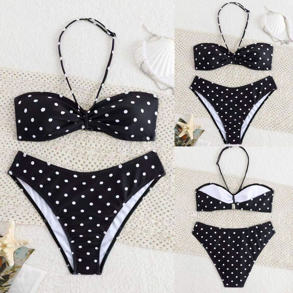 2026 novo estilo europeu americano Halter pescoço cinta dividir biquíni de duas peças maiô bolinhas moda infantil maiô