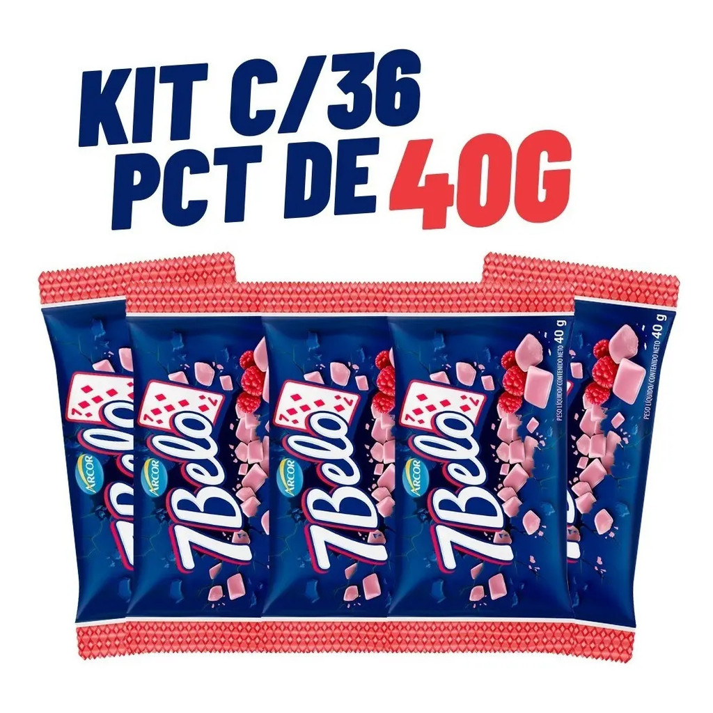 Kit 36x40g Bala 7belo Drageado Goma Mastigável Macia Croc