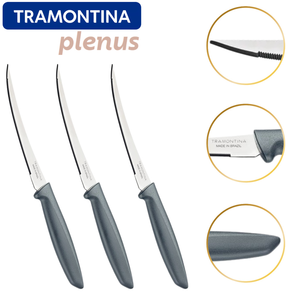 Faca Tramontina Tomate 1, 2 e 3 Unidades Lâmina Aço Inox Cinza