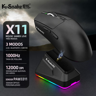 Mouse Gamer K-Snake X11 Profissional RGB 12000DPI 3 Modos Wireless 2.4G Bluetooth USB com…