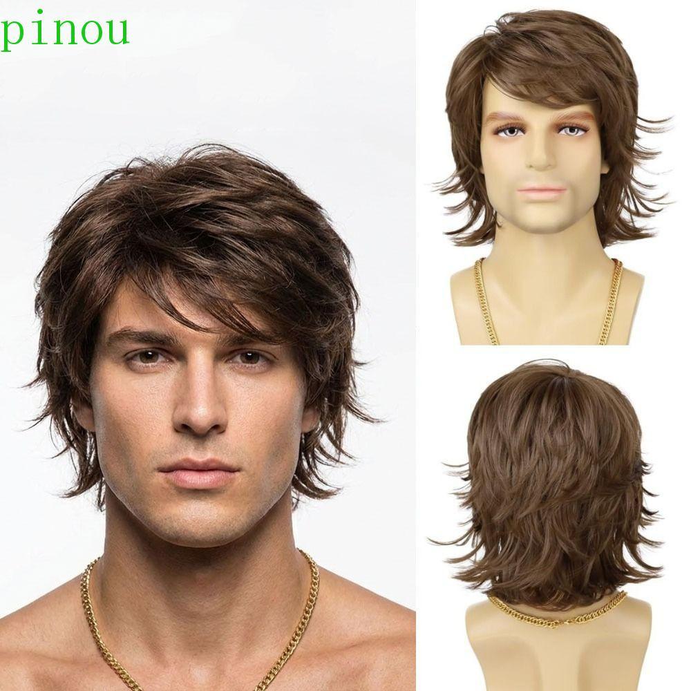 PINOU Perucas Sintéticas Cosplay Para Homens , De Cabeça De Tainha Masculina Hippie Fasion , Cabelo Curto Bonito Natural