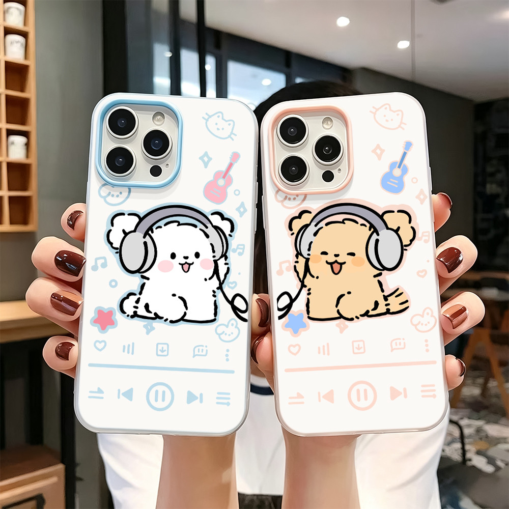Silicone Líquido Macio Ao Toque Capa Casal Capinha Para iPhone 17 Air 16 15 14 Plus 13 12 11 Pro Max Música Cachorrinho