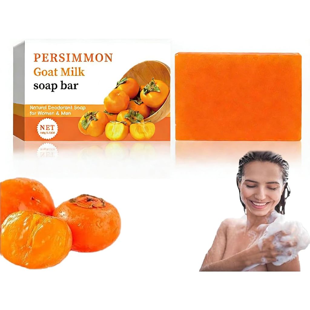 Sabonete de Caqui, Sabonete Artesanal de Leite de Cabra com Caqui para Idosos, Sabonete Artesanal Anti-Odor para Rosto e
