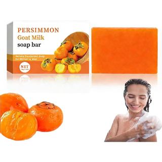 Sabonete de Caqui, Sabonete Artesanal de Leite de Cabra com Caqui para Idosos, Sabonete Artesanal Anti-Odor para Rosto e