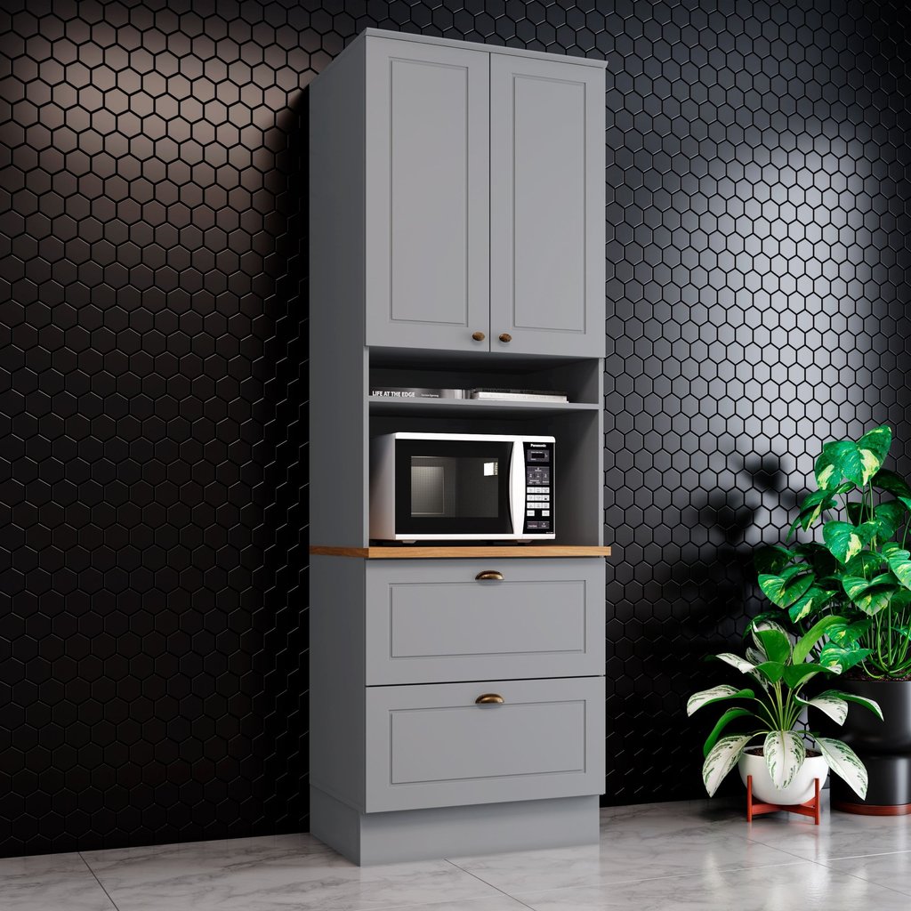 Torre Quente para Forno 2 Gavetas 2 Portas com Tampo Americana Cinza/Nature Cinza/Nature