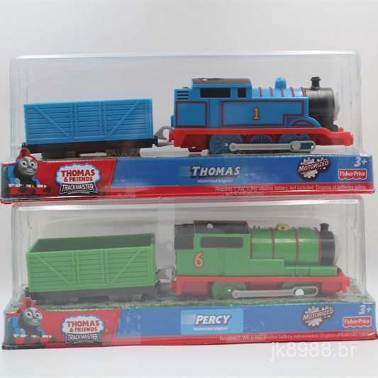 Brinquedo educativo de pista elétrica, trem Thomas de plástico com vagão para meninos e crianças, utiliza pilhas AA.