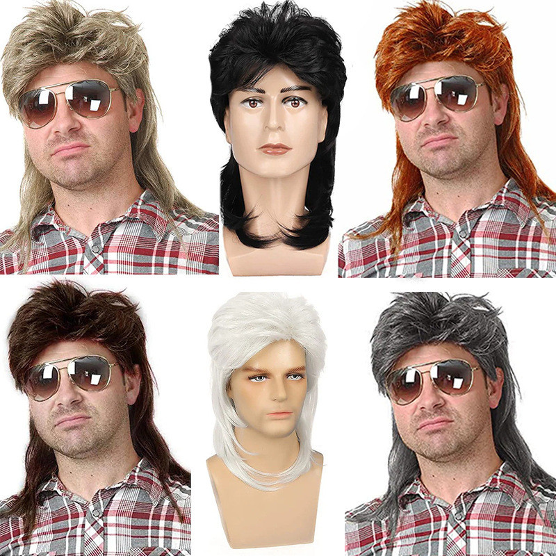 Baruisi masculino 80 idade marrom peruca transfronteiriça peruca Cosplay europeu americano Halloween Mullet