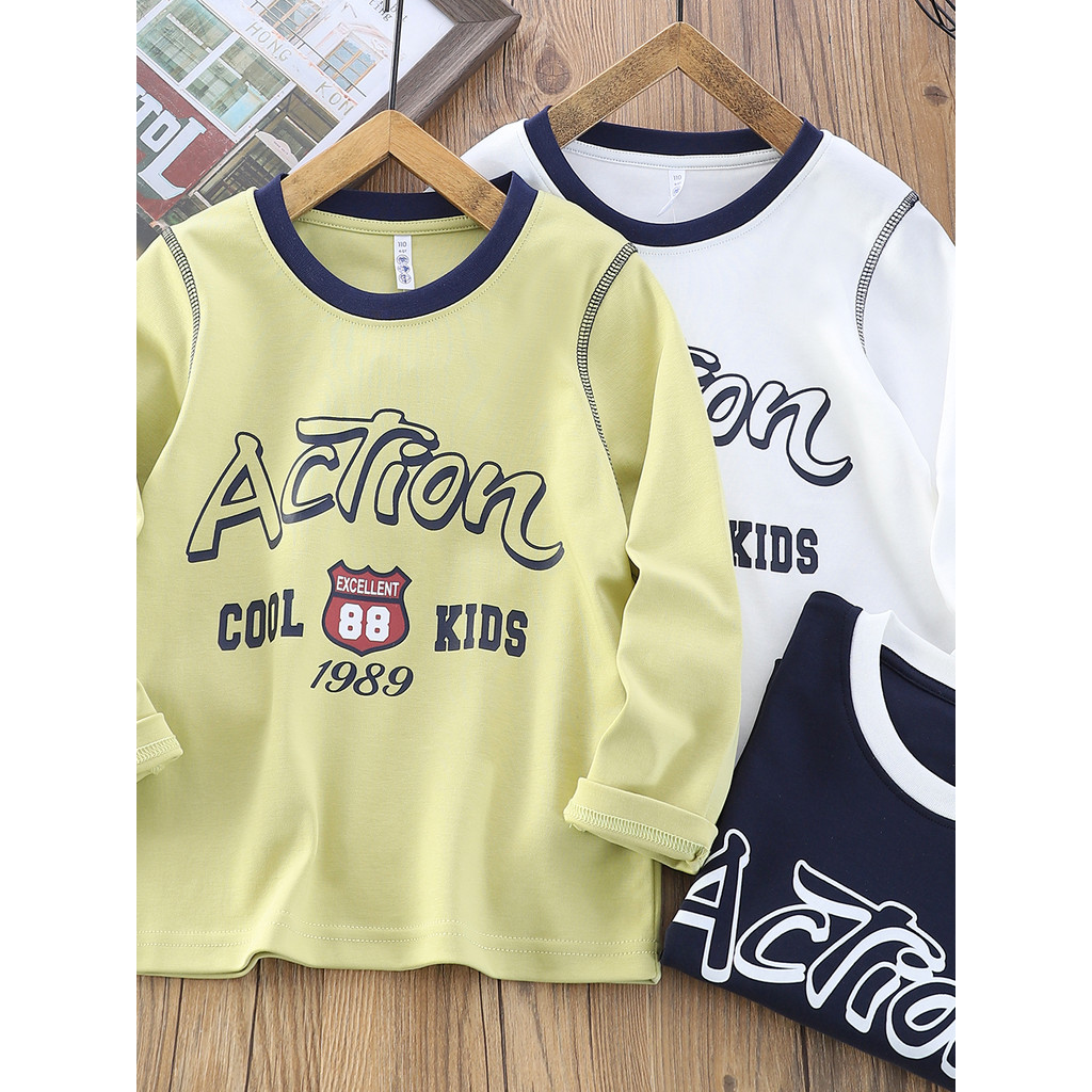 Crianças roupas meninos em torno do pescoço de manga comprida camiseta crianças 2026 primavera outono novo estilo médio 
