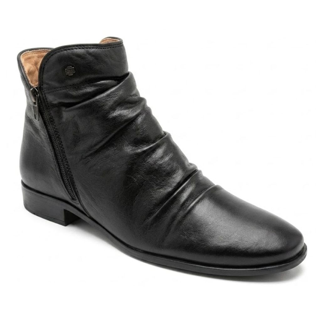 Bota Ankle Boot Casual Feminino Perlatto Couro Legitimo LUN679E Preto
