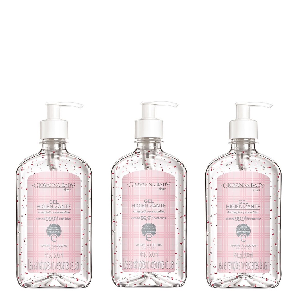 Kit com 3 - Álcool em Gel Hig Giovanna Baby Classic 500ml