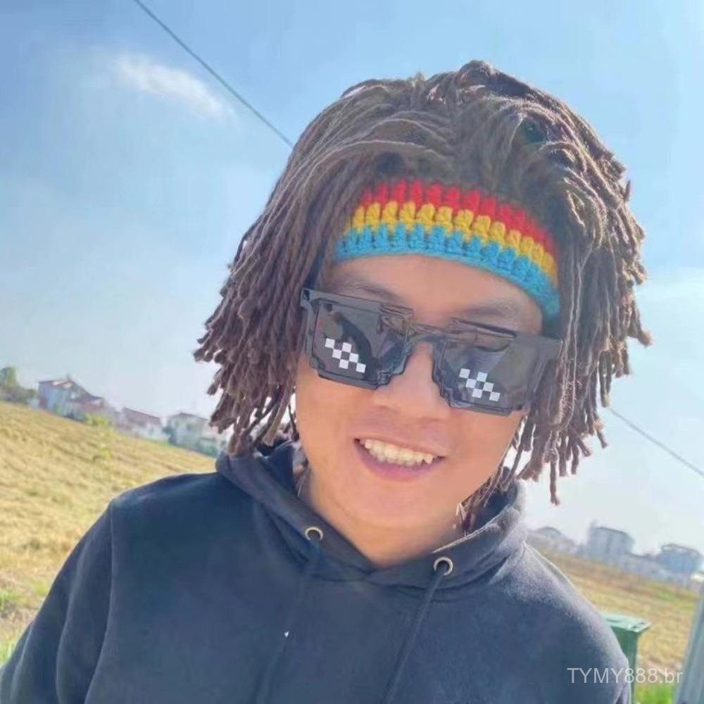 Peruca Masculina Resistente ao Calor Fibra Marrom Festa de Halloween Engraçada Cabelo Sintético Fantasia Africana