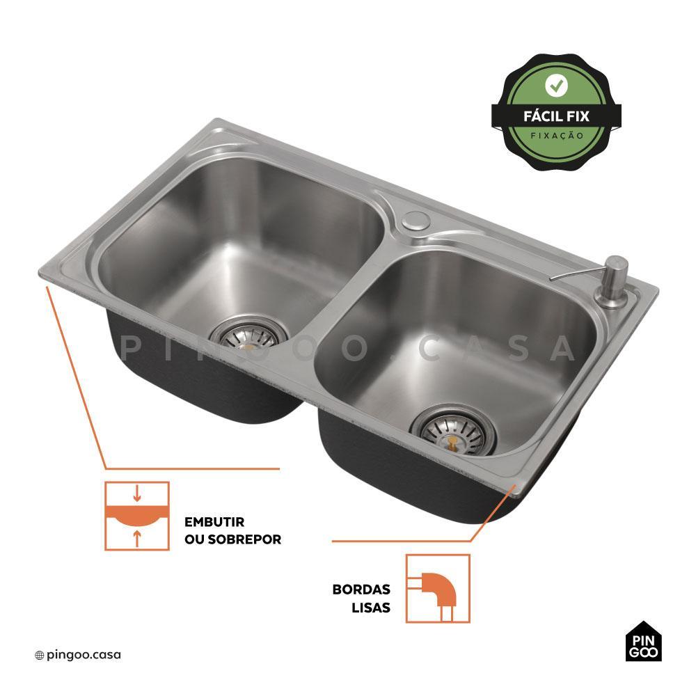 Cuba Dupla Ticunas 39x68cm Aço Inox Pingoo — imagem 2 de 2