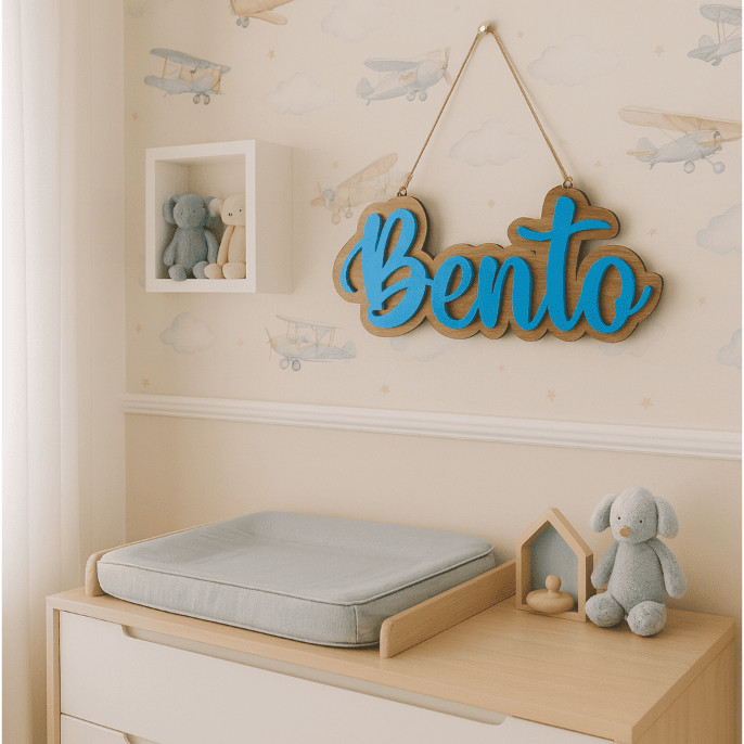 Nome Personalizado Decorativo MDF Laminado 30x30cm – Placa com Nome para Porta, Quarto e Decoração
