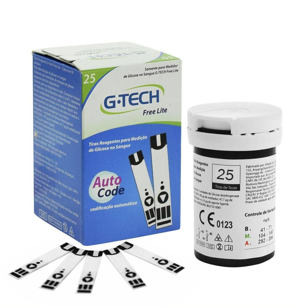 Tiras Regentes Para Medição De Glicose G-Tech Lite Auto Code com 25 unidades