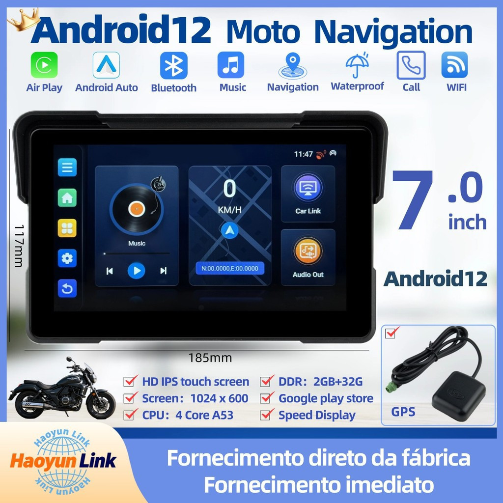 Novo estilo 7.0 polegadas Carplay motocicleta Android Wifi navegador portátil com função GPS