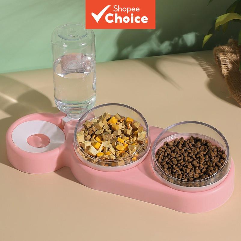 Tigela para gatos, tigela para cães, bebedouro automático com três tigelas, comedouro anti-derramamento, bebedouro,