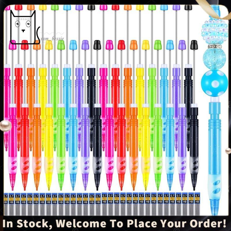 32 Pçs Beadable Lápis Mecânico Conjunto Colorido Mini Com Recargas De Chumbo Para Escrever Desenho DIY Artesanato