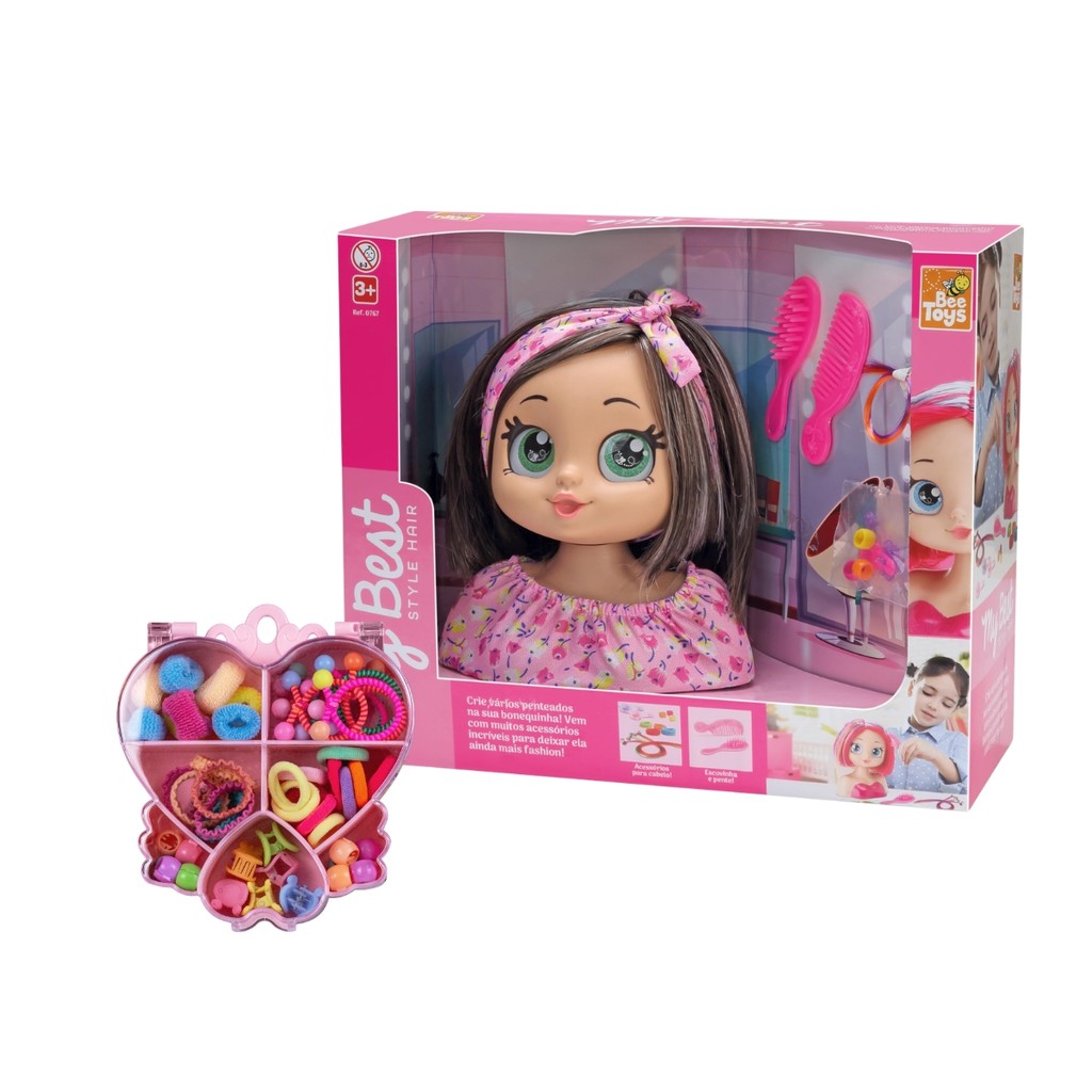 Kit Boneca Busto Loira 23cm Para Pentear Com Acessórios De Cabelo Pente Aplique Brinquedo Educativo De Beleza Infantil