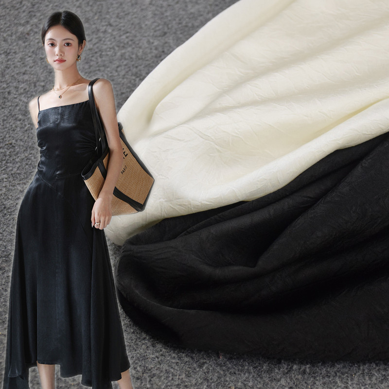 High-End clássico preto branco cor sólida Crepe-Grabing imitação de acetato cetim tecido saia calças Hanfu vestido pijam