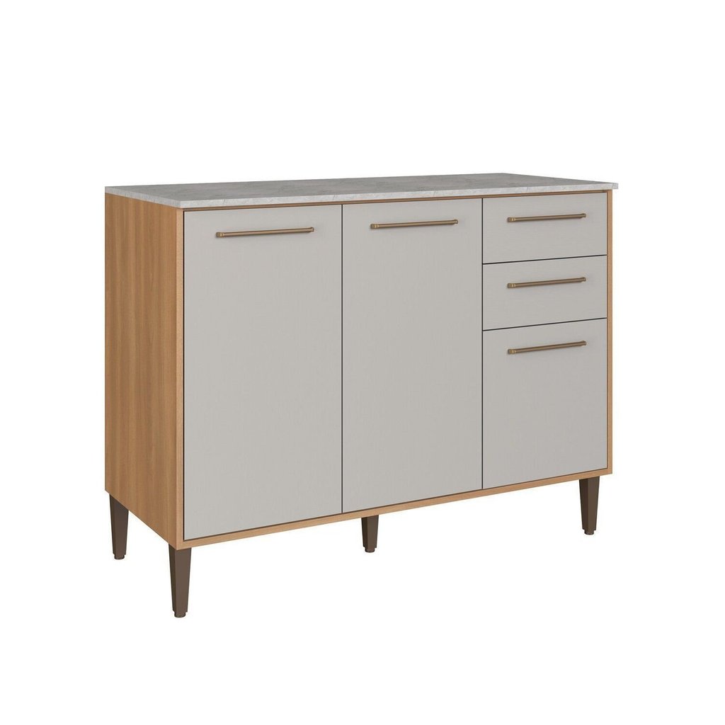 Balcão para Cozinha 120cm com Tampo 3 Portas 2 Gavetas Jade Marrom/Freijó/Arenas