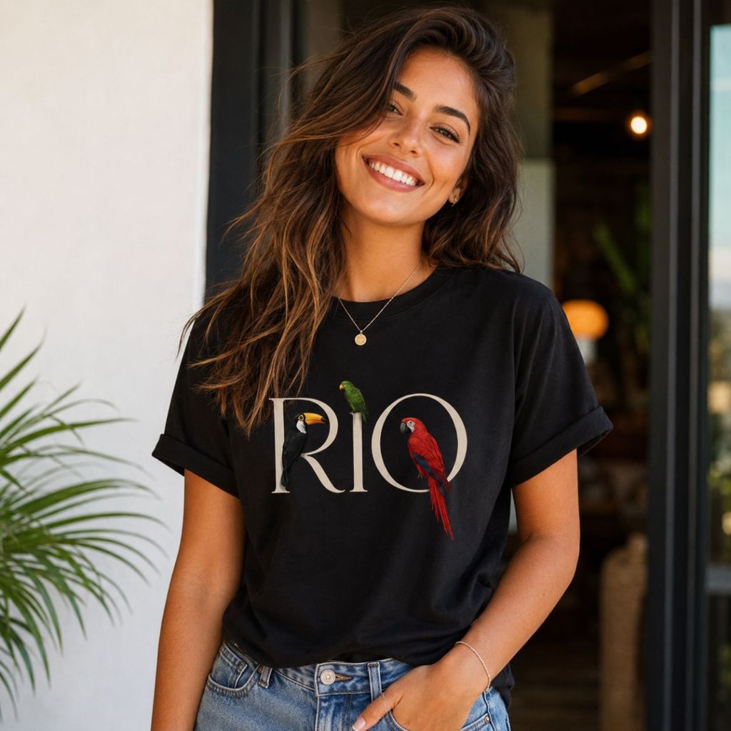 Camiseta Feminina Rio Araras Tucano Tropical Marrom Confortável Tendência Lançamento Envio Imediato