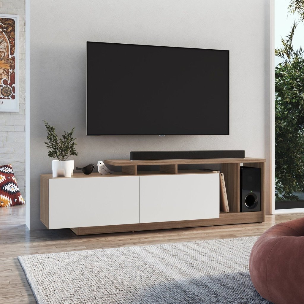 Rack para TV até 50 Polegadas 162,5cm Rodape 2 Portas e Nichos Linea Marrom Montana/Branco