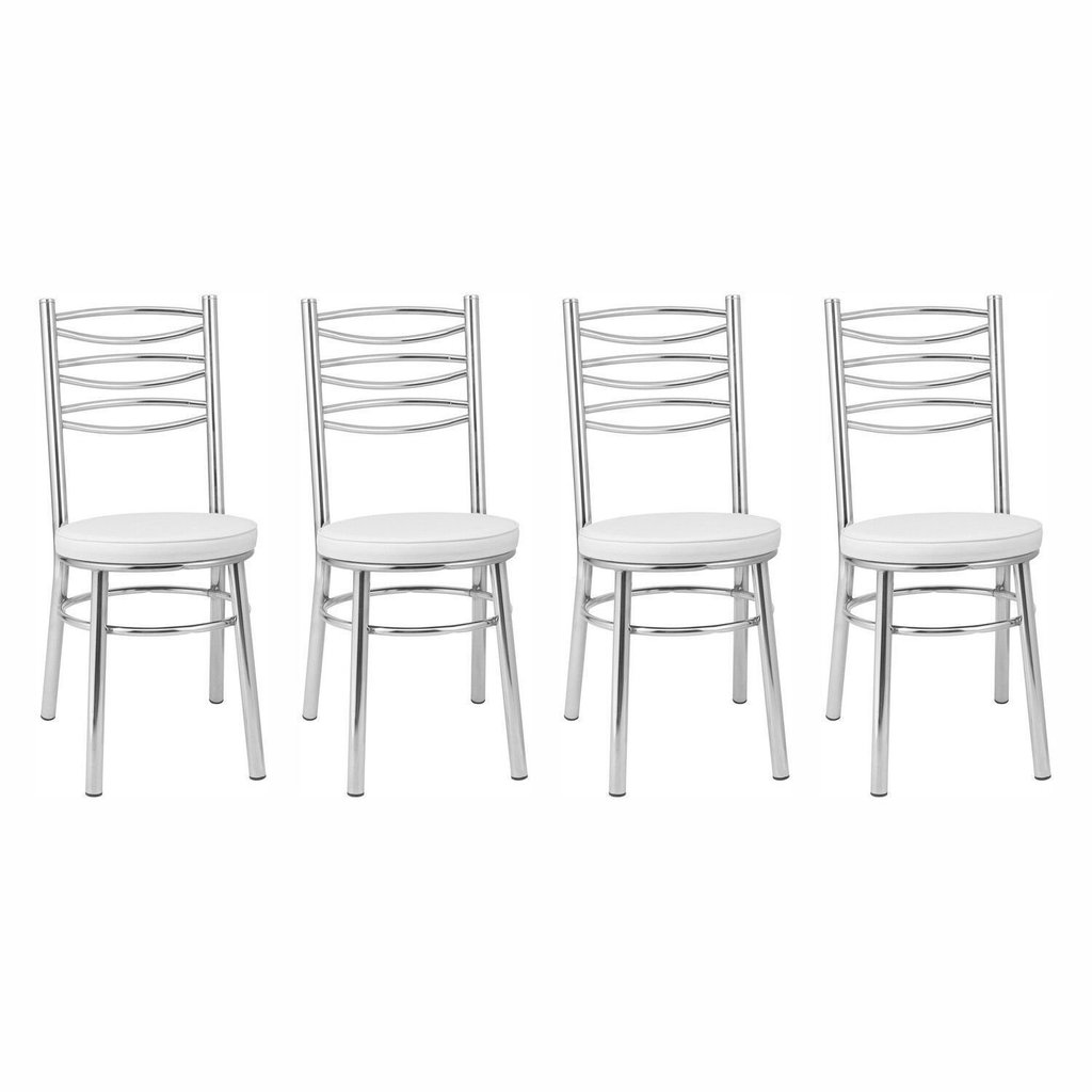 Kit 4 Cadeiras para Sala de Jantar CC34 Debrum Cinza/Cromado/Branco