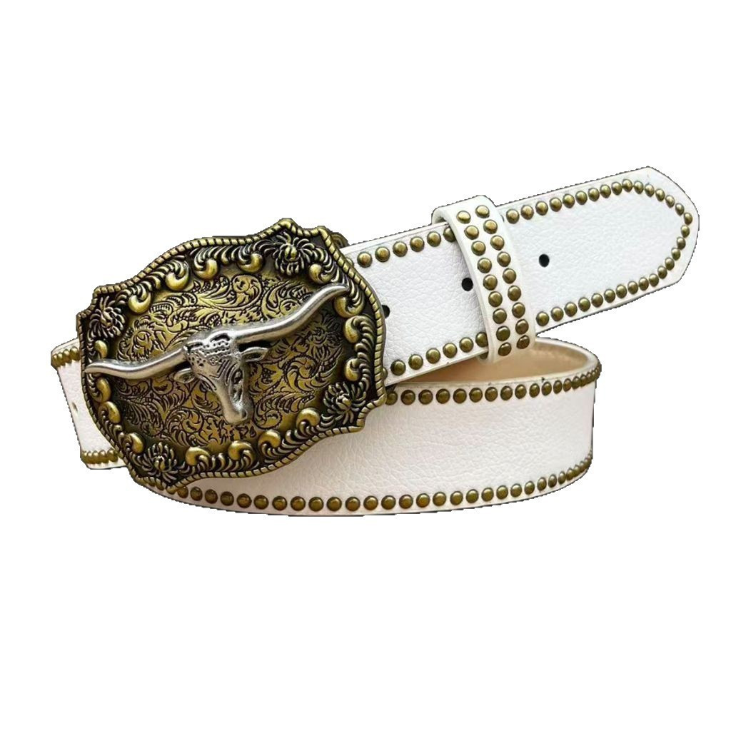 Cinto Country Cowboy Boiadeira Fivela Grande Cavalgada Couro Cor Branco