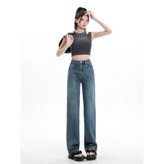 Vfvk azul claro Jeans feminino 2026 novo estilo calças primavera novo estilo pequeno versão estreita reta versão coreana