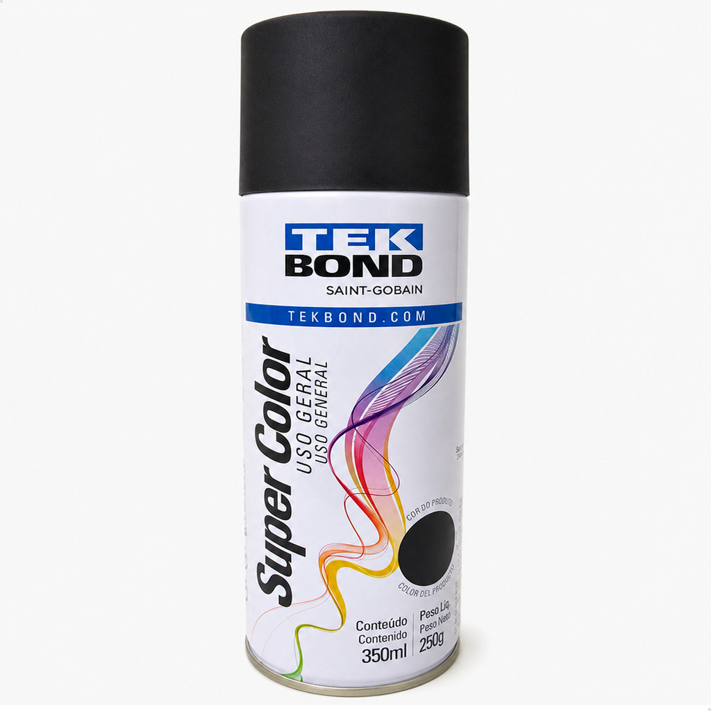 Tinta Spray Preto Fosco 350ml Tek Bond Tinta de Alta Cobertura Profissional Secagem Rápida