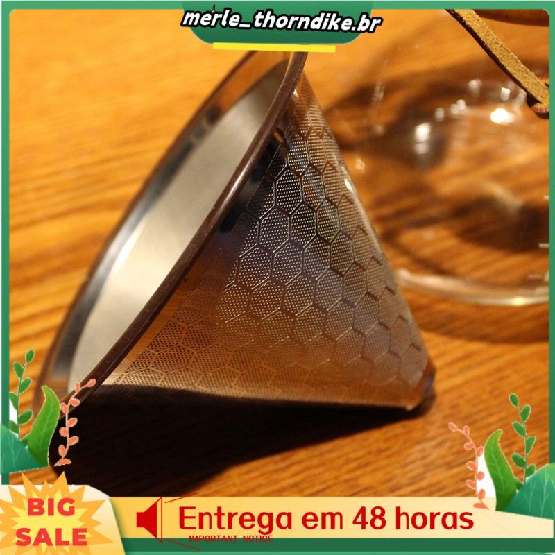 Filtro De Café De Aço Inoxidável Reutilizável Despeje Sobre Cafeteira Gotejador Funil