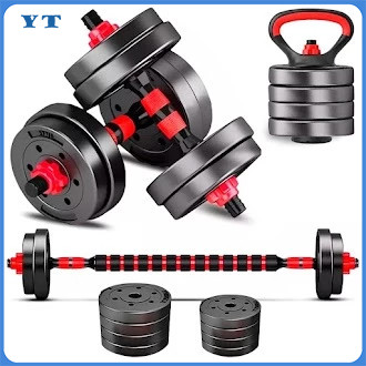 Kit 6 Em 1 Musculação 15kg Halteres Anilhas Barras Kettlebell Ajustáveis Academia Treino em Casa