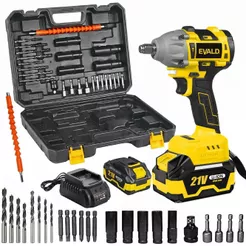 Chave Impacto 1/2 21V Brushless 400 Nm 2 Baterias 4,0Ah e Maleta com Kit 25 Acessórios EV-3500 EVALD