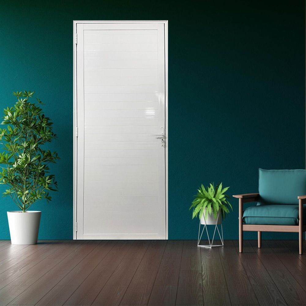 Porta Lambril de Alumínio 210 x 70cm com Maçaneta Linha 25 Esquadrias Bergamo Abertura Direita Branco Direita
