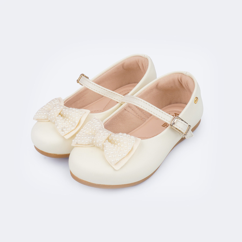 Sapatilha Infantil Laço com Mini Pérolas Off White Pampili