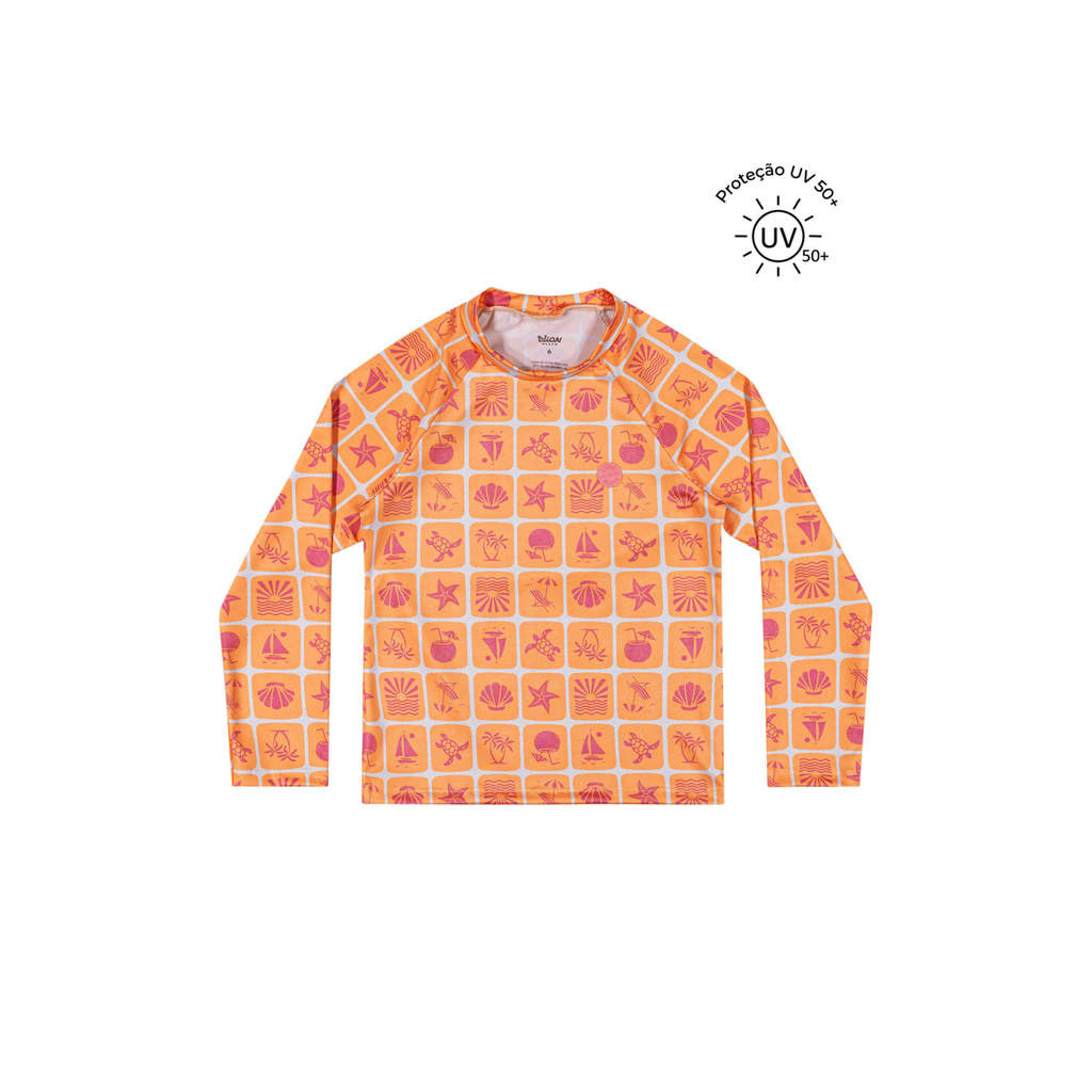 Blusa Infantil Menina Estampada Com Proteção Solar Elian Laranja