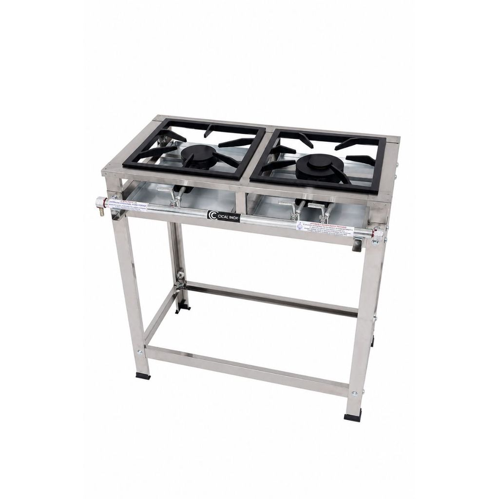 Fogão Fogareiro Industrial 2 Bocas Inox Baixa Pressão 1QS/1QD - Gás P5 - Ferro Fundido