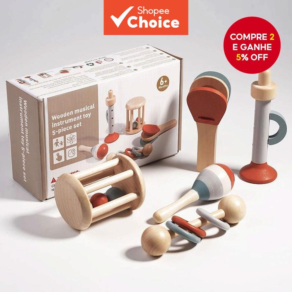 Conjunto De Brinquedos Musicais De Madeira Para Bebês , 5 Instrumentos Com Estojo , Chocalho Sensorial , Brinquedo Educa