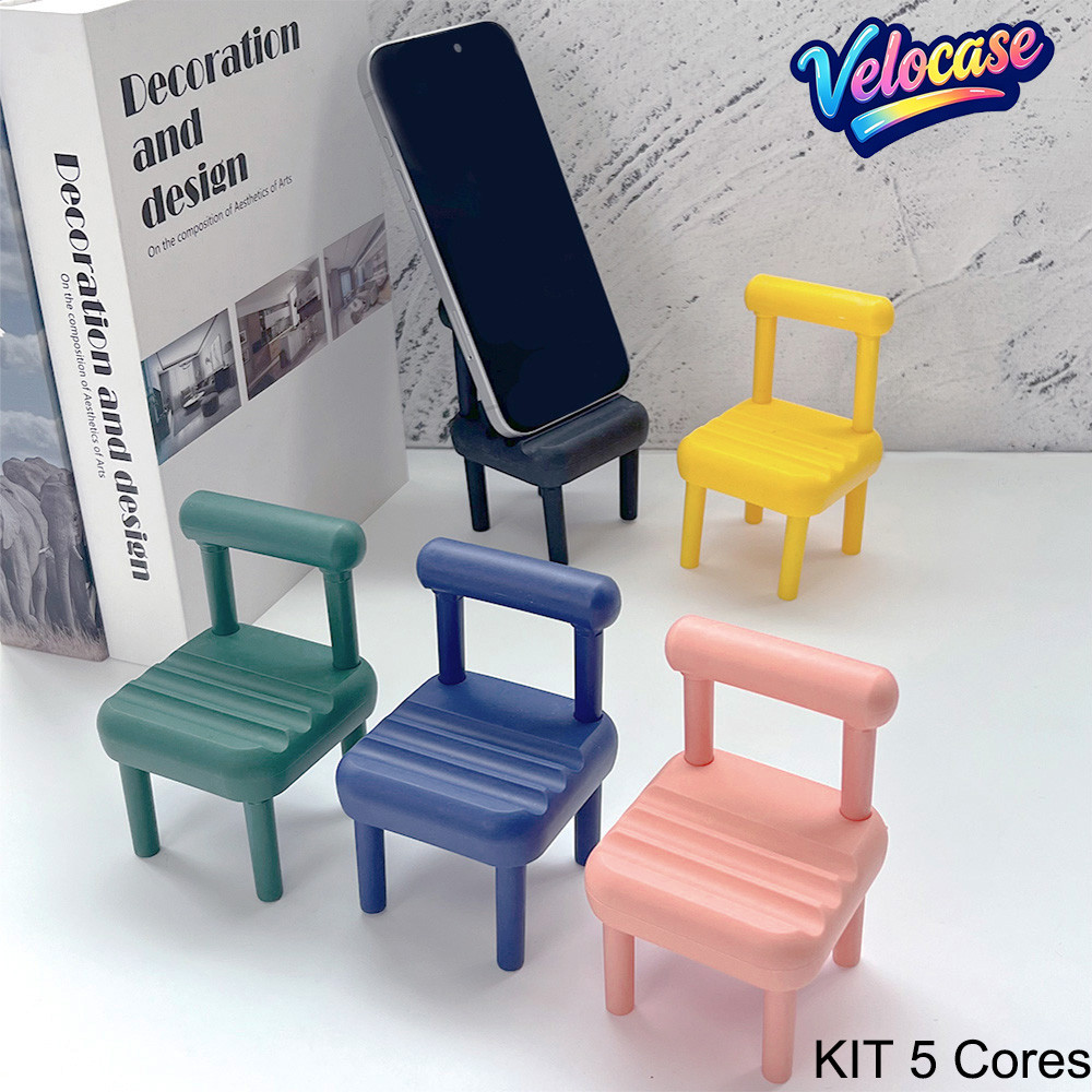 Kit 5 Cores Suporte de Celular em Forma de Cadeirinha Multicolorido Resistente e Universal para Celulares Tablets ZJ004