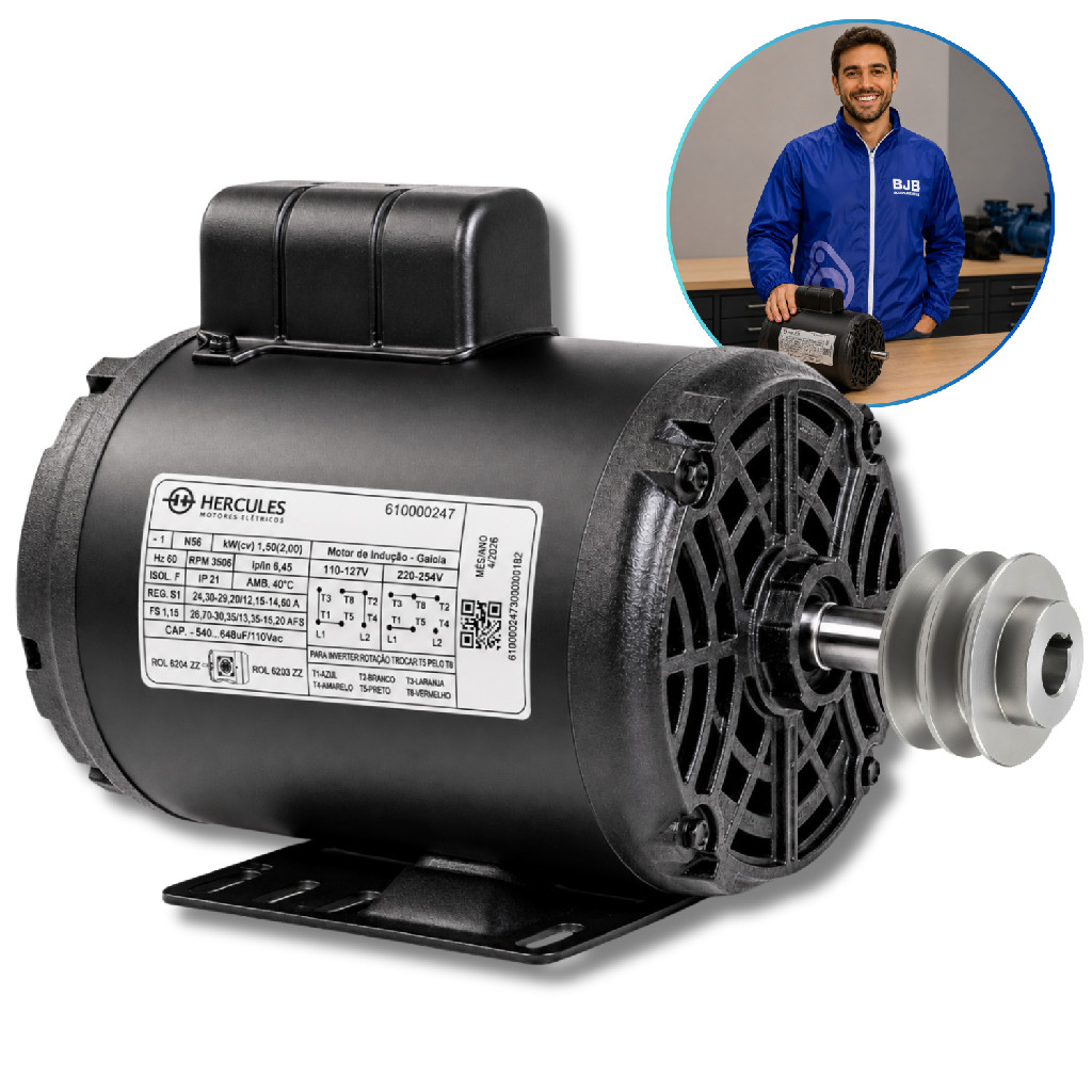 Motor Elétrico 2CV Alta Rotação Monofásico 2 Polos Polia Compressor Betoneira