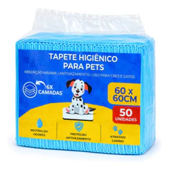 Tapete Higiênico Para Cachorro 60x60 50un Super Absorvente Azul E Branco