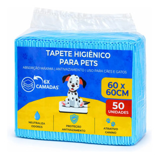 Tapete Higiênico Para Cachorro 60x60 50un Super Absorvente Azul E Branco