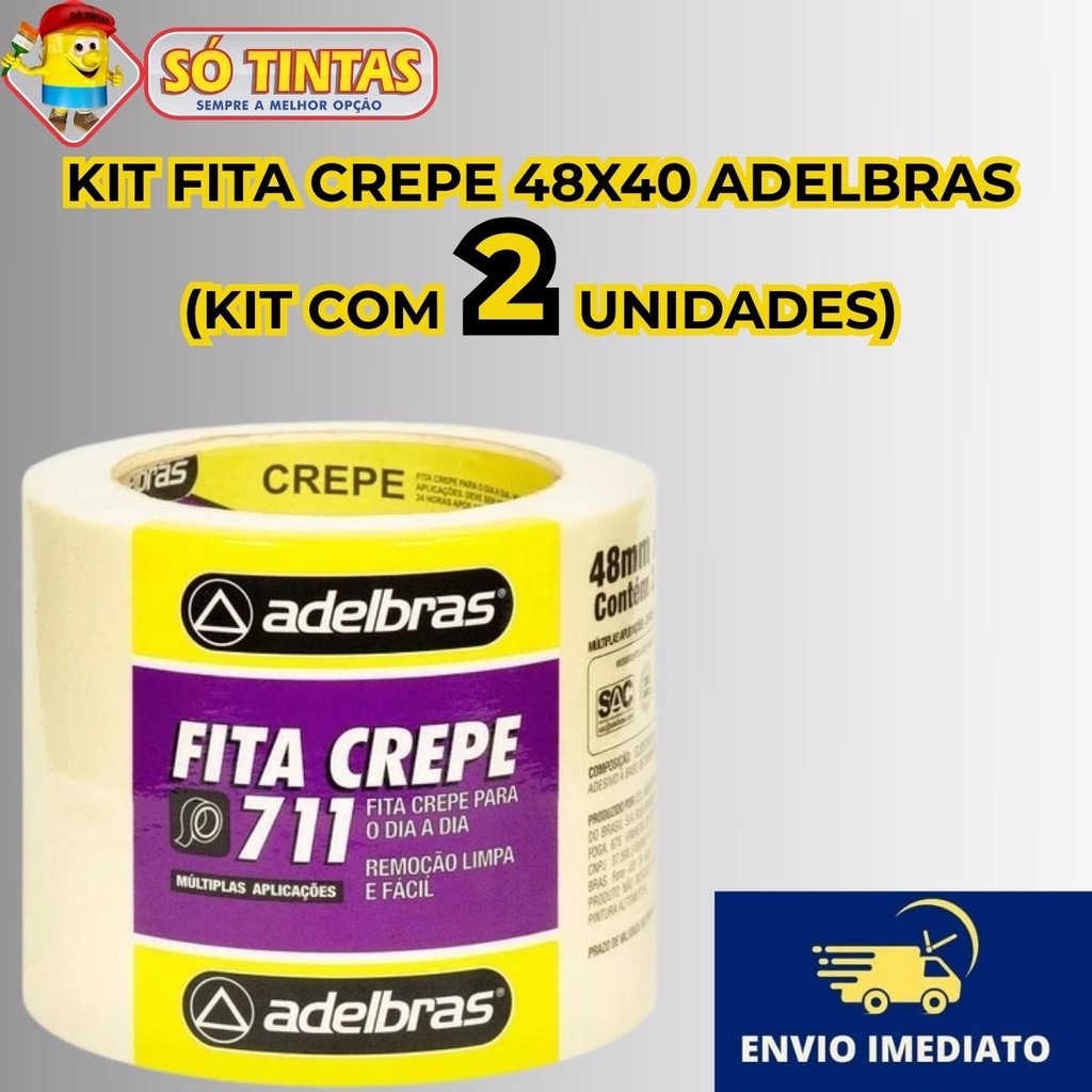 Kit 2 Fita Crepe Adelbras 711 Uso Geral 48mm x 40m – Rolos para Pintura, Artesanato e Uso Escolar em Oferta na Shopee