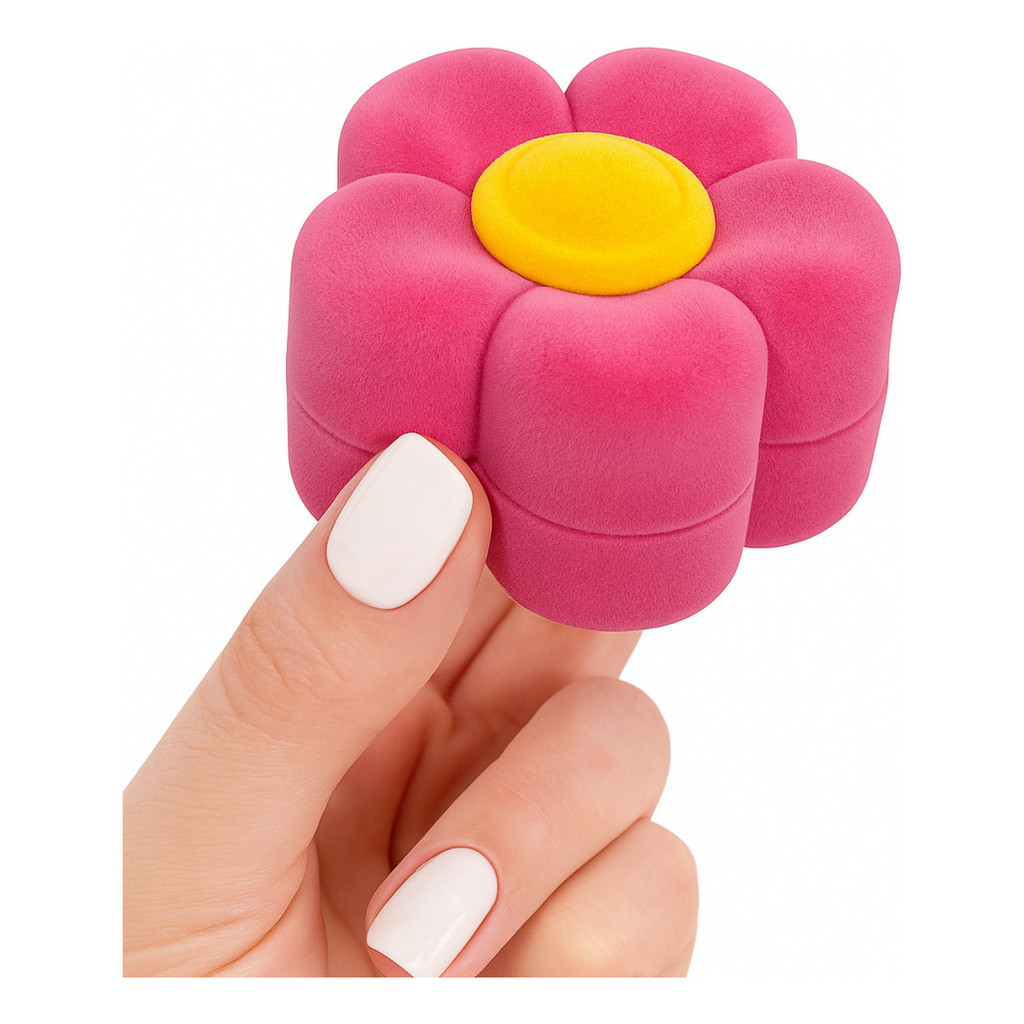 Estojo Caixinha De Veludo Flor Margarida Para Anel Brinco Infantil Menina Flor Margarida