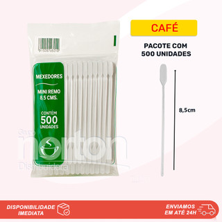 KIT 2.500 Unidades Mexedor de Café Mexa Bem Cristal 8,5cm 5 pacotes com 500 Unidades Cada Palheta Plástica Misturador