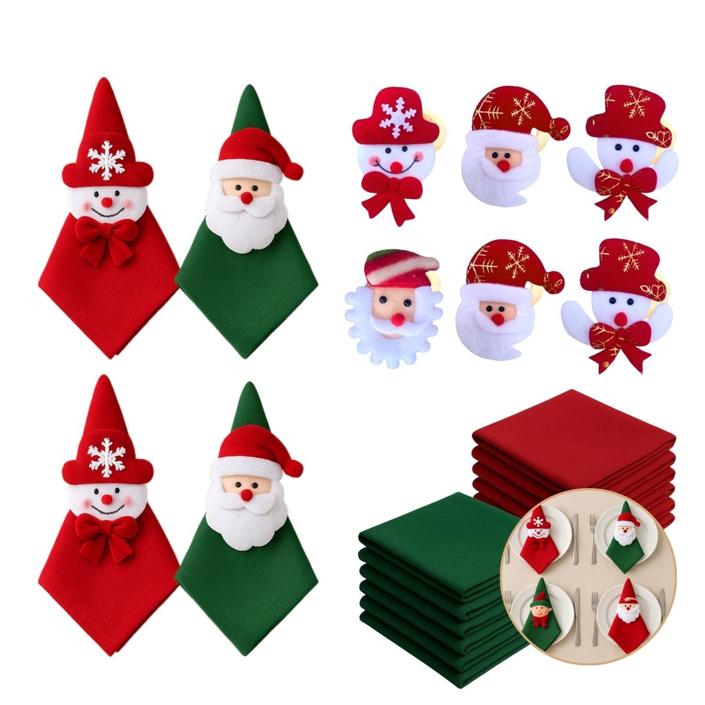 Kit com 4/8 Guardanapo + Argola Anel de Guardanapo Decorativo Mesa Posta Natal.