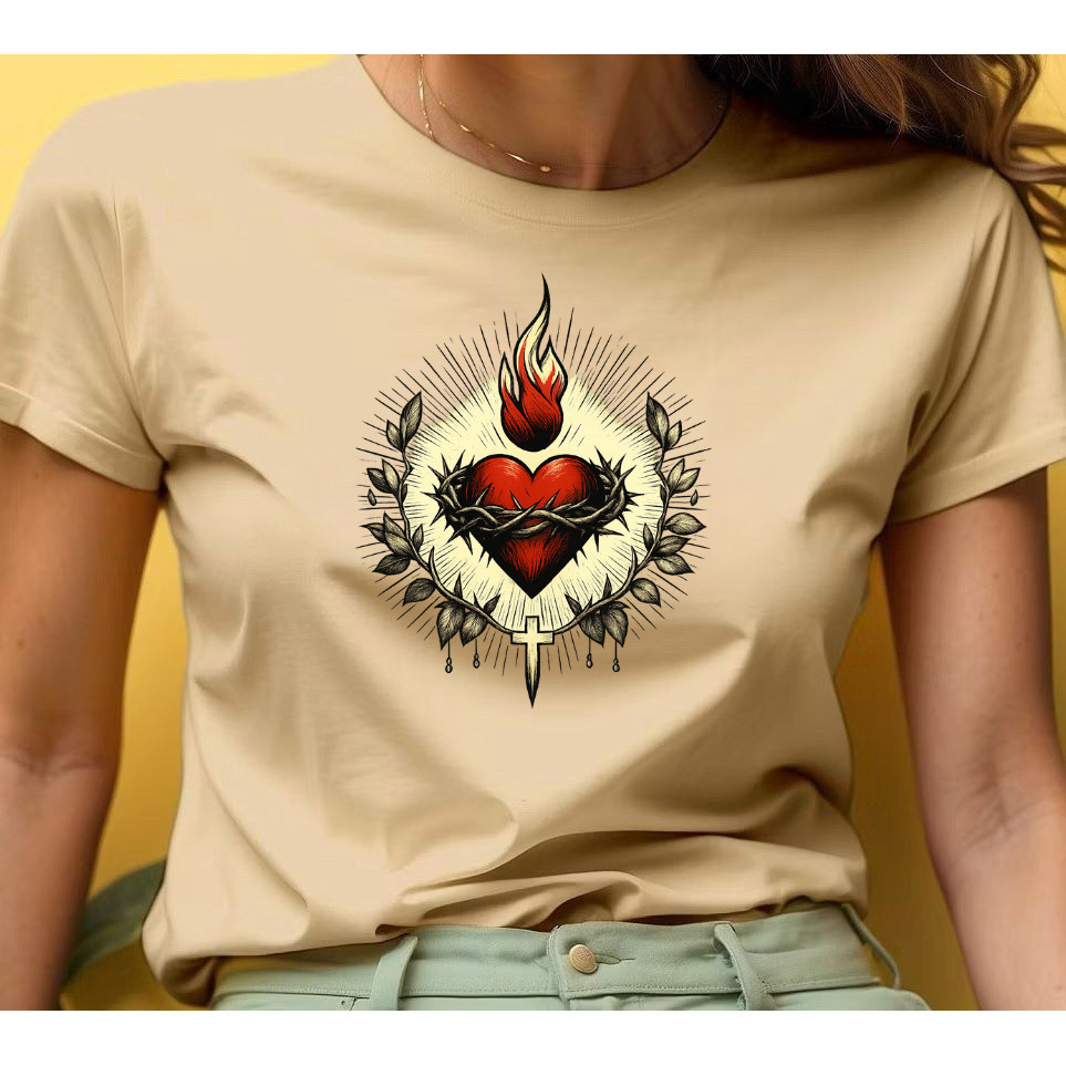 Blusa Camiseta Feminina Sagrado Coração de Jesus Moda Católica Cristã Religiosa em Oferta na Shopee