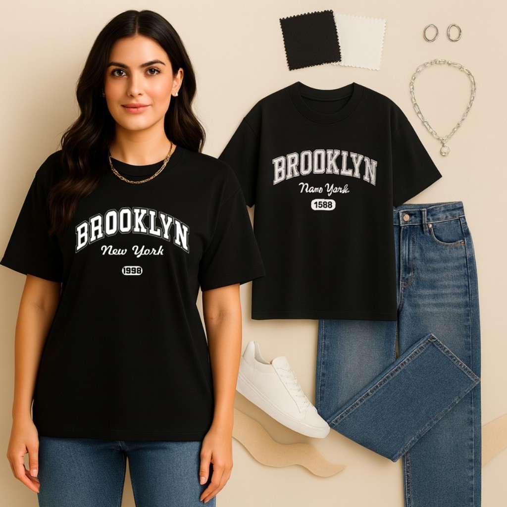 Camiseta Oversized Streetwear Feminino Brooklyn Academia